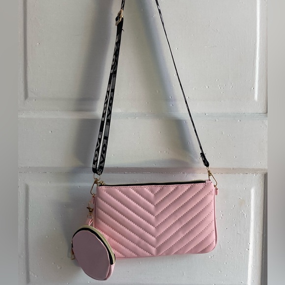 Pink Quilted Crossbody Bag with Coin Pouch and Adjustable Strap - Picture 2 of 5